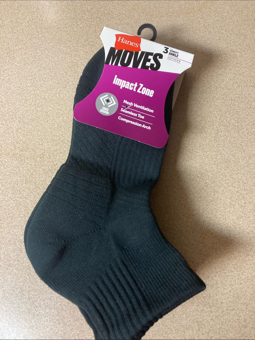 Hanes Black ladies Ankle Athletic Socks - Impact Zone (3 Pack)